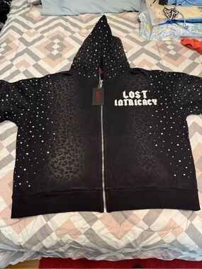 Lost Intricacy Men’s Black Studded Zip-Up Hoodie